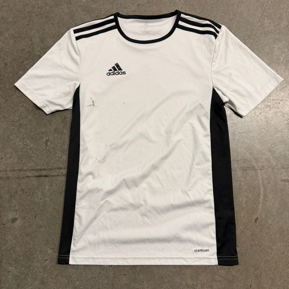 Adidas Aeroready Mens Soccer Jersey White Black Short Sleeve Athletic Shirt S